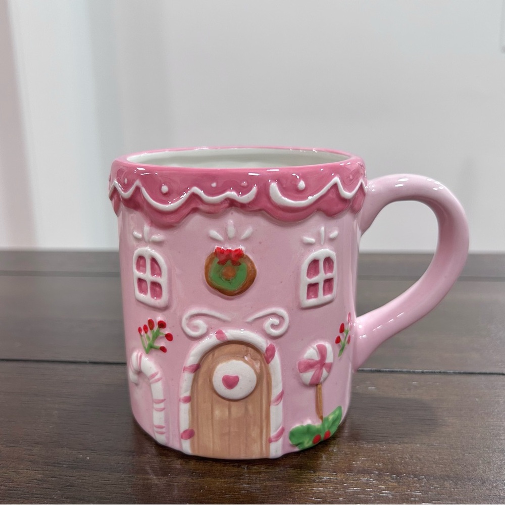 Pink Gingerbread House Ceramic Holiday Mug